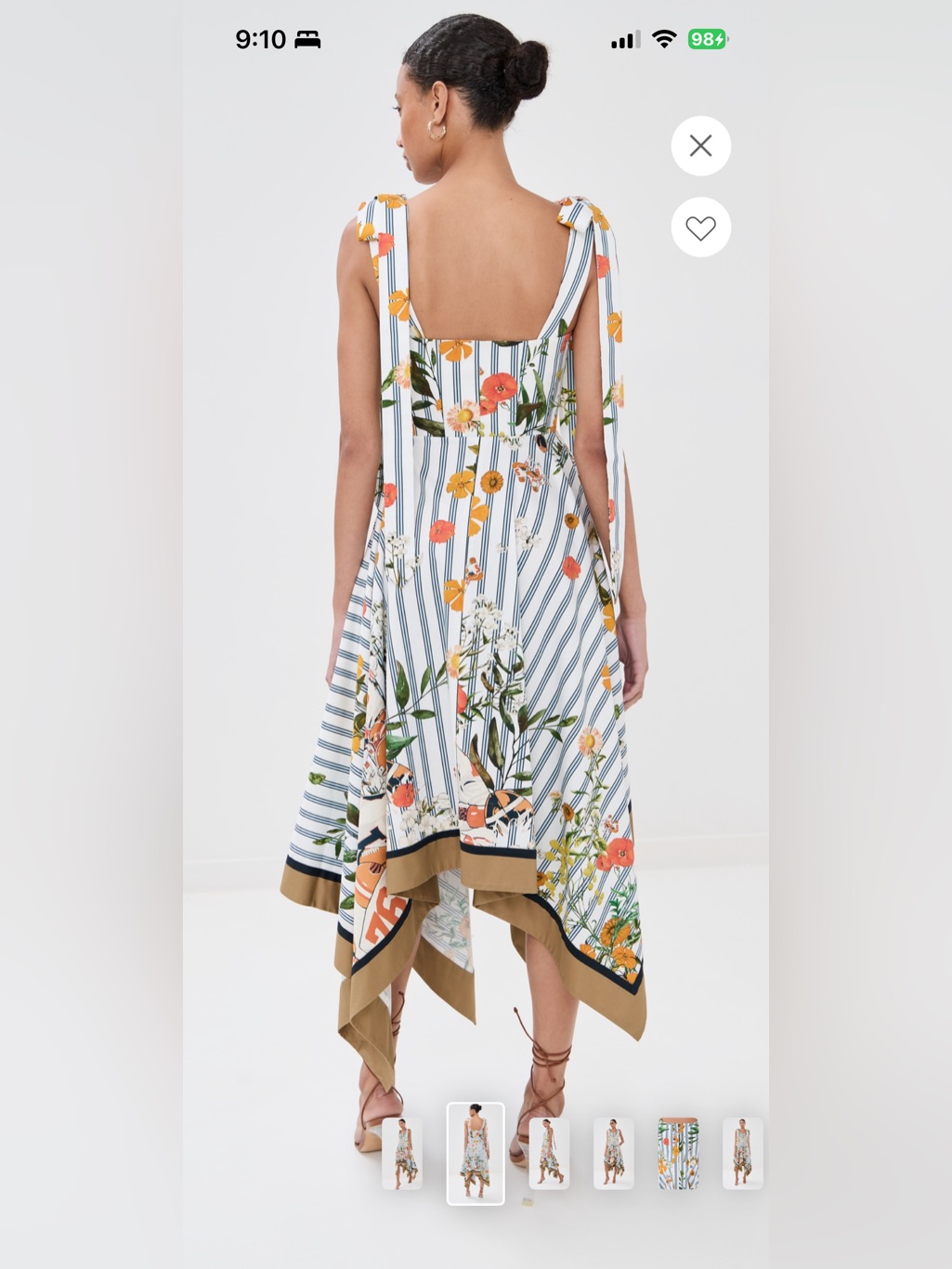 Monse White Striped Floral Handkerchief-Hem Dress With Camel Trim — image 2 of 6